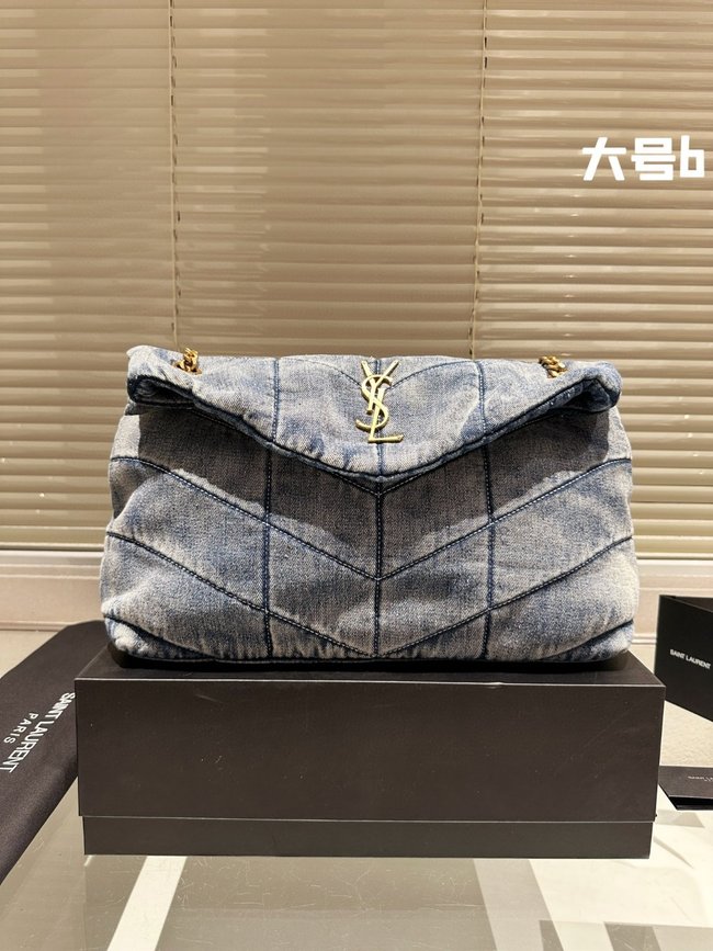 Yves Saint Laurent Loulou Puffer Washed Denim Bag 