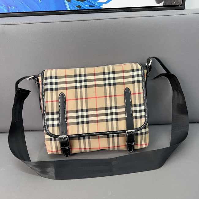 Burberry Plaid Canvas Flap Messenger Bag