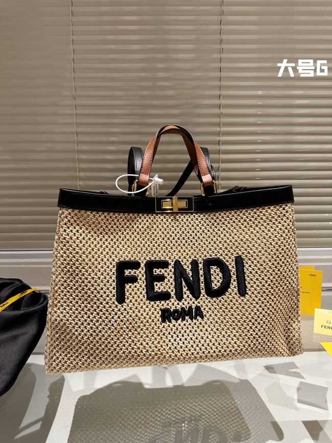 Fendi Peekaboo X-Tote Straw Tote Bag