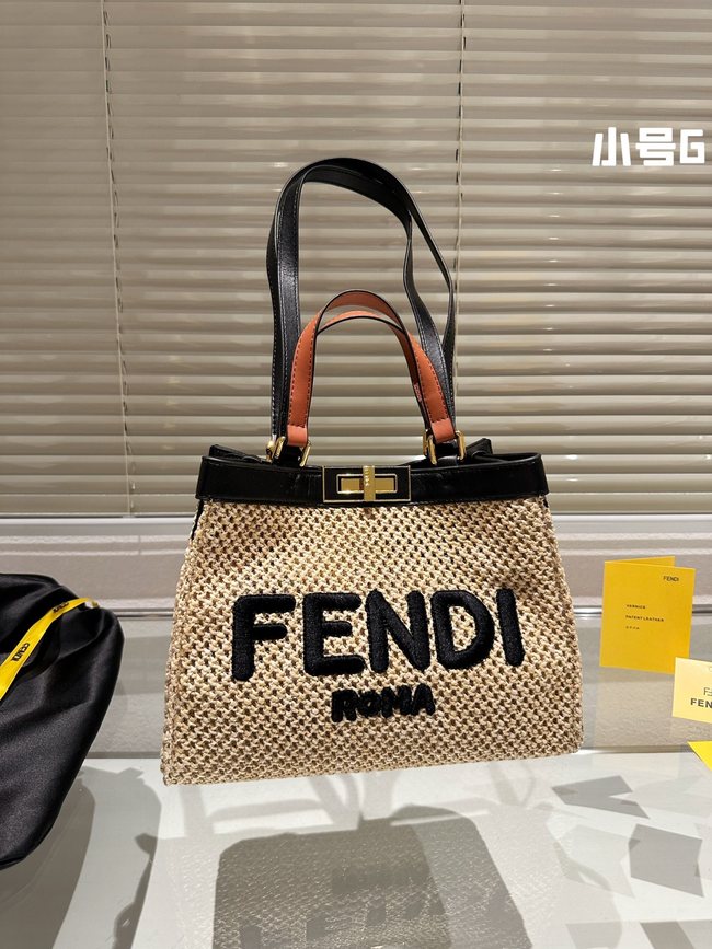 Fendi Peekaboo X-Tote Straw Tote Bag