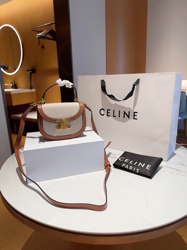 Celine Mini Canvas Half Round Tote Saddle Bag