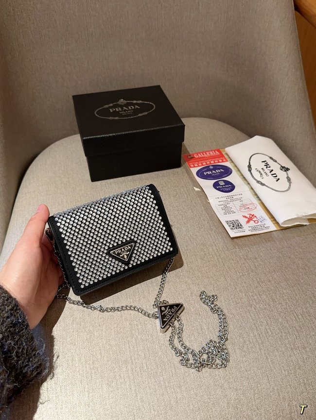 Prada Hot Diamond Full Diamond Coin Purse Chain Bag 