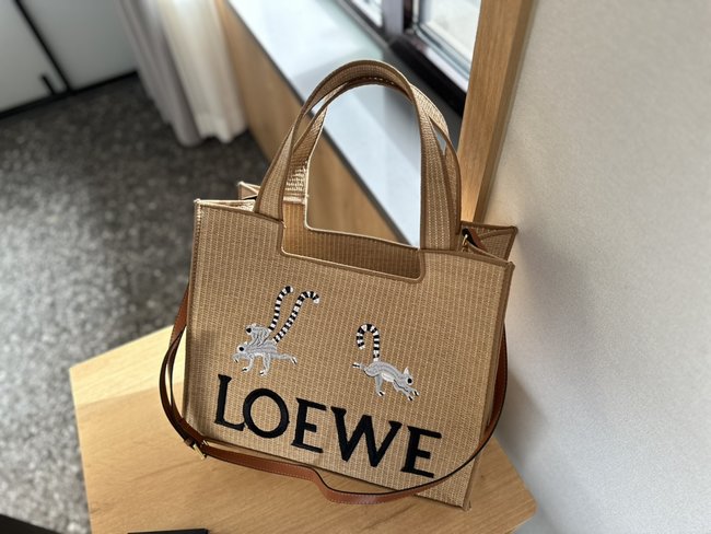 Loewe Anagram Basket Embroidered Logo Straw Woven Shopping Bag 