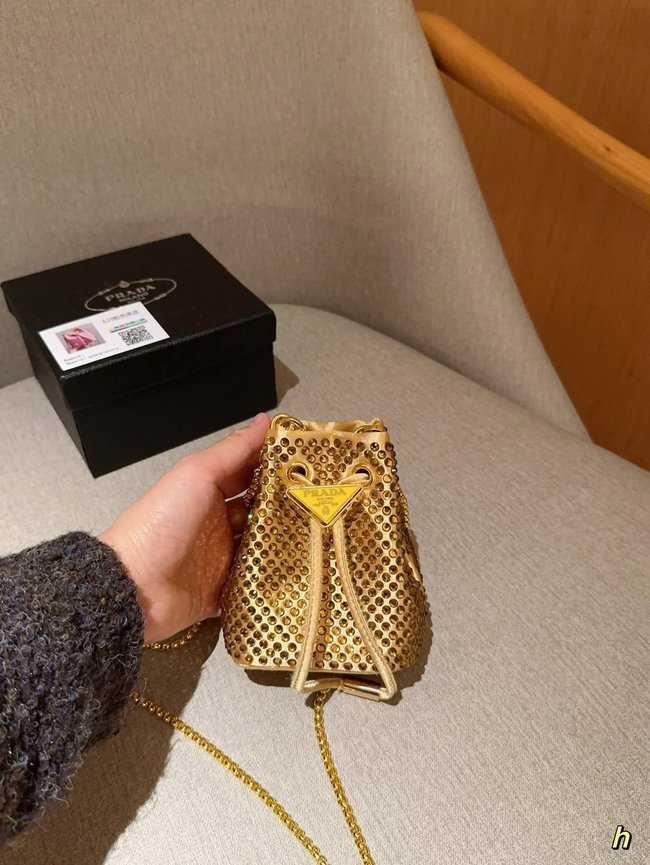 Prada Mini Full Diamond Pump Bucket Chain Bag 