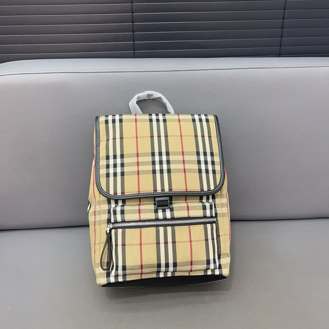 Burberry Vintage Retro Plaid Striped Canvas Flap Backpack 